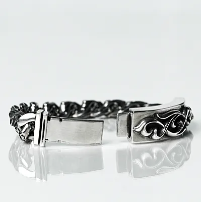 Bratara tip cuban decor gotic Argint - 2