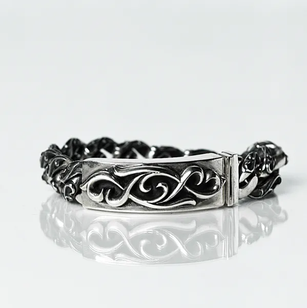 Bratara tip cuban decor gotic Argint