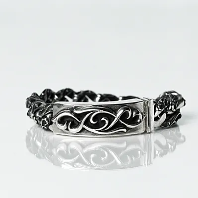Bratara tip cuban decor gotic Argint - 1