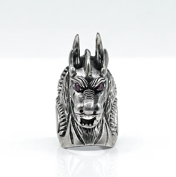 Inel cap dragon inalt Argint