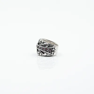 Inel cruce gotica zirconii rosii Argint - 4