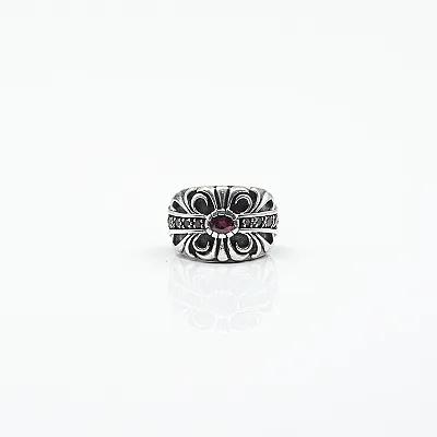 Inel cruce gotica zirconii rosii Argint - 1