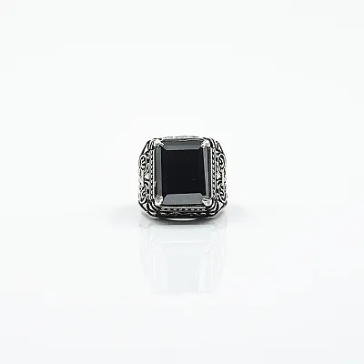Inel dreptunghiular model gotic cz.negru Argint - 1
