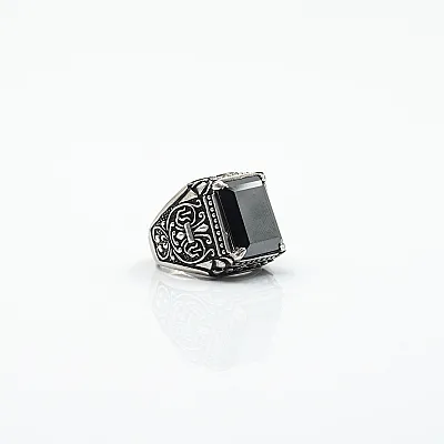 Inel dreptunghiular model gotic cz.negru Argint - 2