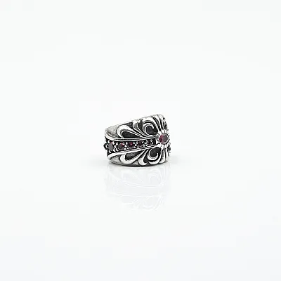Inel cruce gotica zirconii rosii Argint - 2