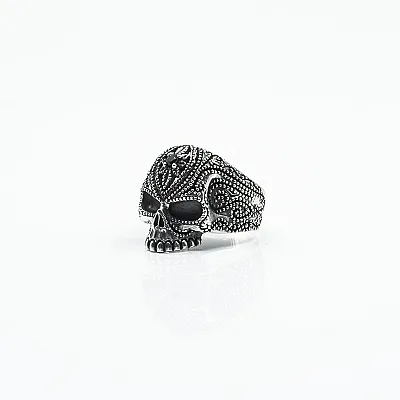 Inel craniu broderie piatra Argint - 2