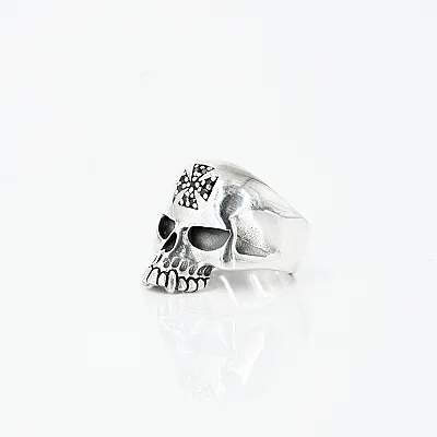 Inel craniu cruce zirconii negre Argint - 4