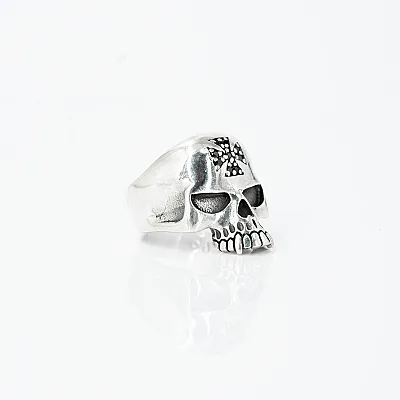 Inel craniu cruce zirconii negre Argint - 3