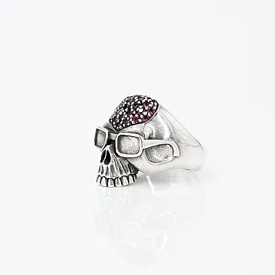 Inel craniu ochelari Argint - 2