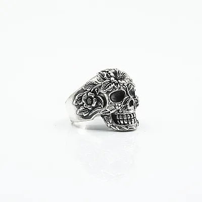 Inel craniu flower power Argint - 6