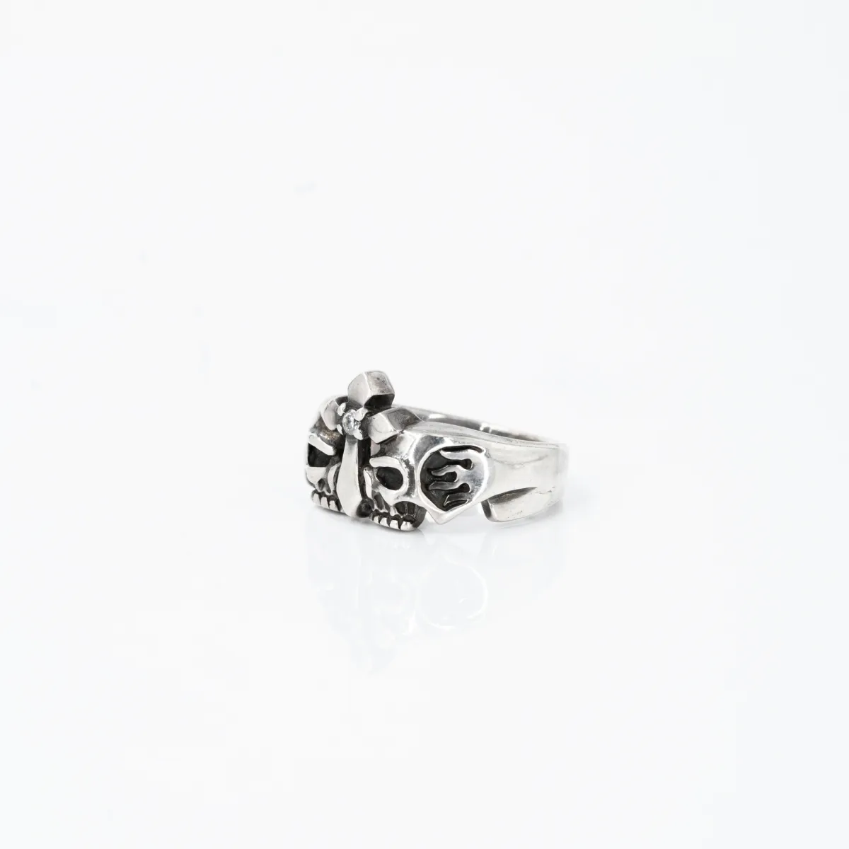 Inel doua cranii crucifix Argint