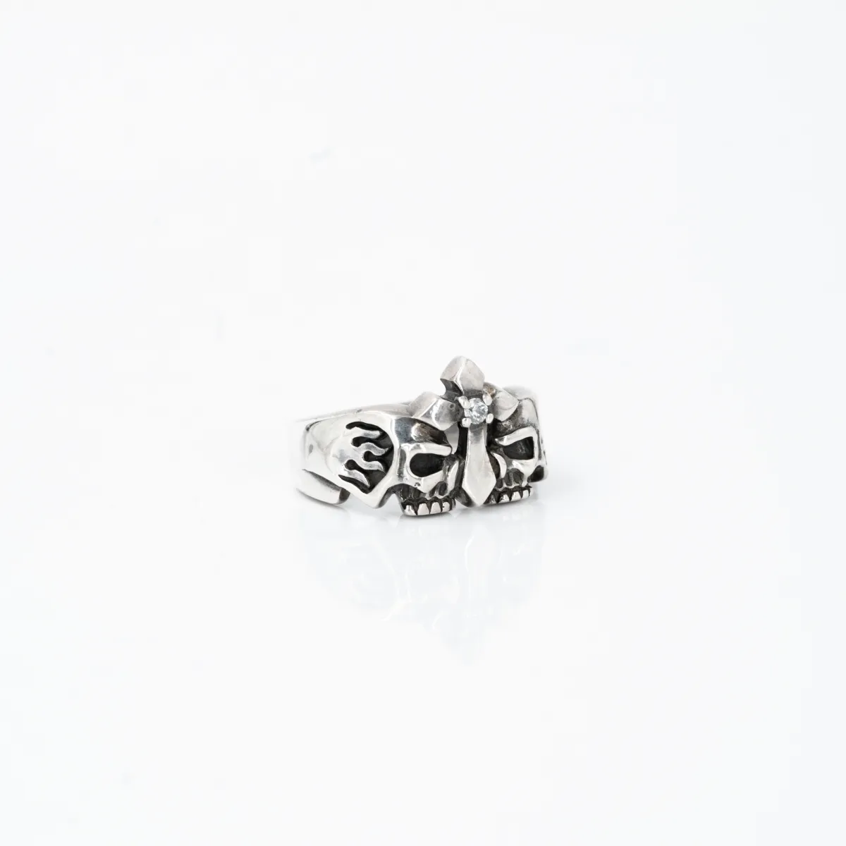Inel doua cranii crucifix Argint