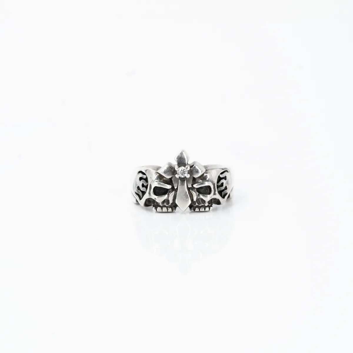 Inel doua cranii crucifix Argint