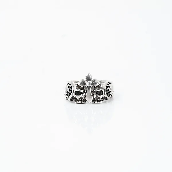 Inel doua cranii crucifix Argint