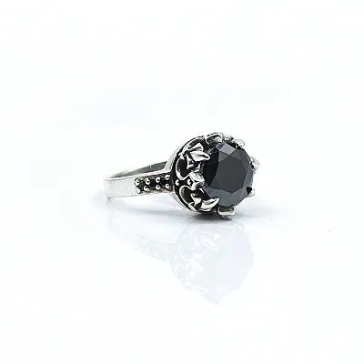 Inel coronita c.z negru Argint - 5