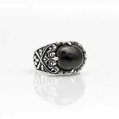 Inel oval broderie gotica negru Argint - 2
