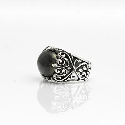 Inel oval broderie gotica negru Argint - 6