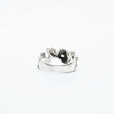 Inel craniu slim oase black Argint - 3