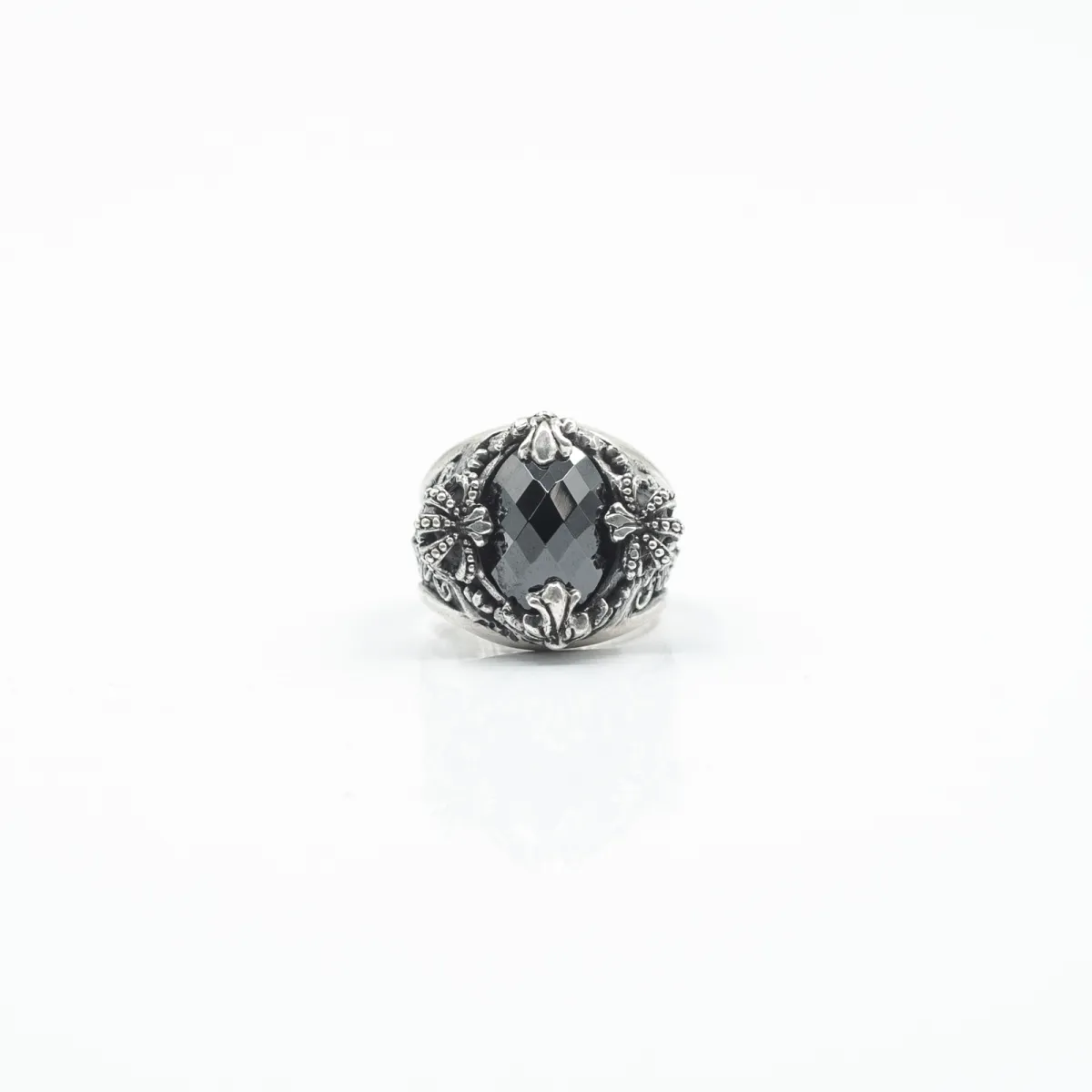 Inel rotund coronite zirconiu negru Argint