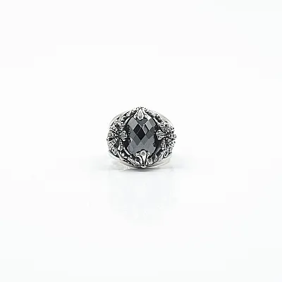 Inel rotund coronite zirconiu negru Argint - 1