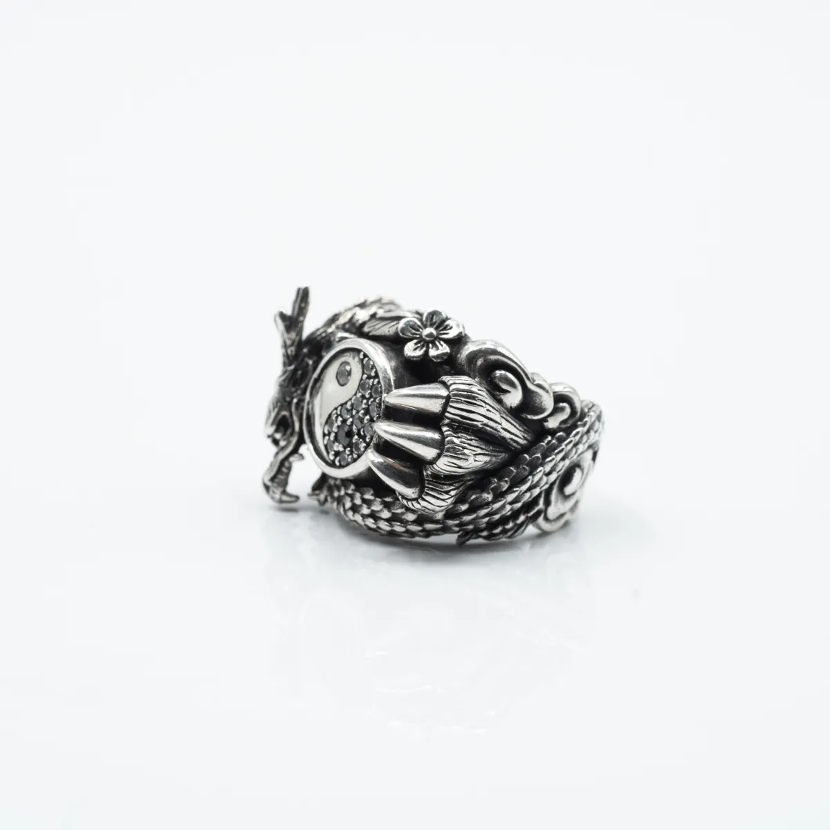 Inel dragon yin yang Argint
