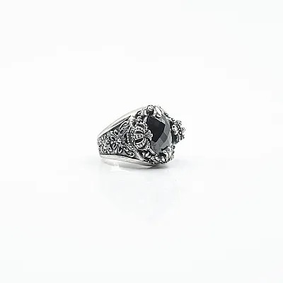 Inel rotund coronite zirconiu negru Argint - 2