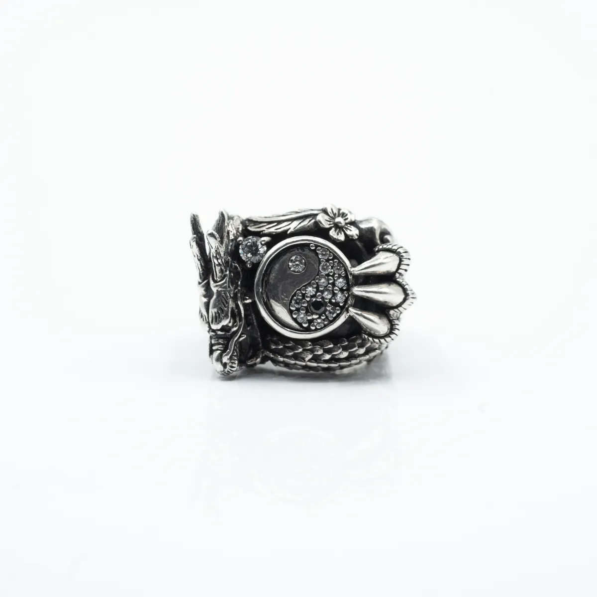 Inel dragon yin yang Argint