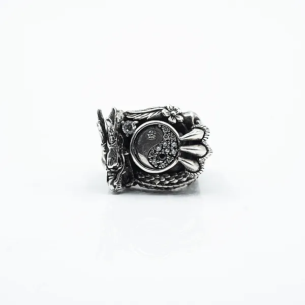 Inel dragon yin yang Argint