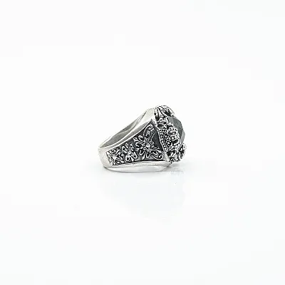 Inel rotund coronite zirconiu negru Argint - 3
