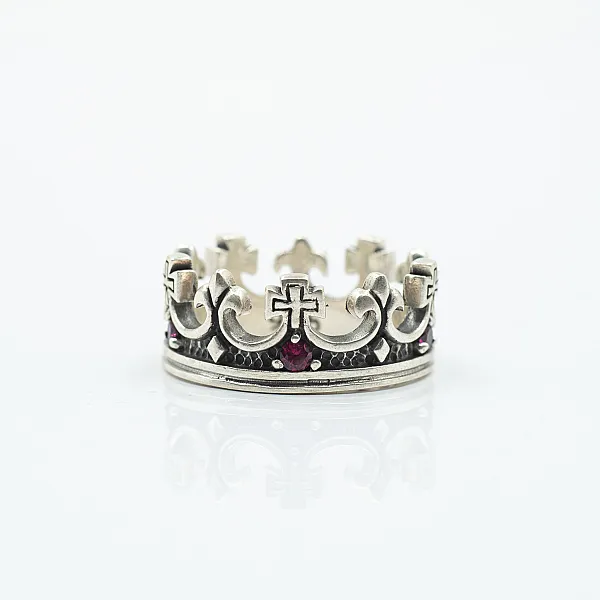 Inel coroana cubic zirconia rosu Argint