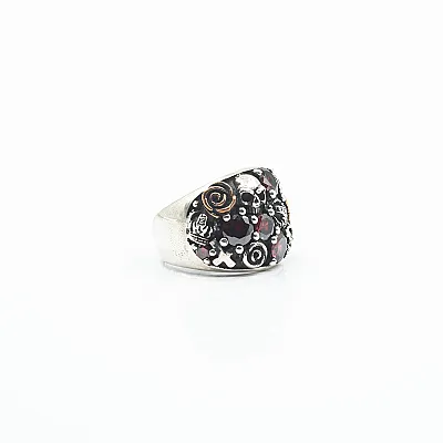 Inel lat cranii zirconii rosii Argint - 2