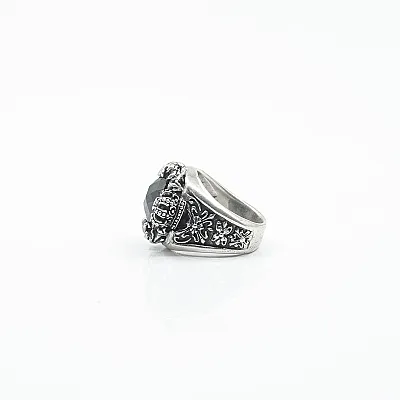 Inel rotund coronite zirconiu negru Argint - 5