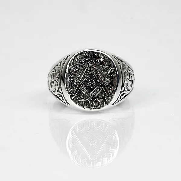 Inel masonic broderie craniu Argint