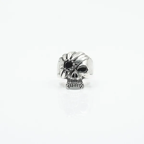 Inel craniu ochi explodat negru Argint