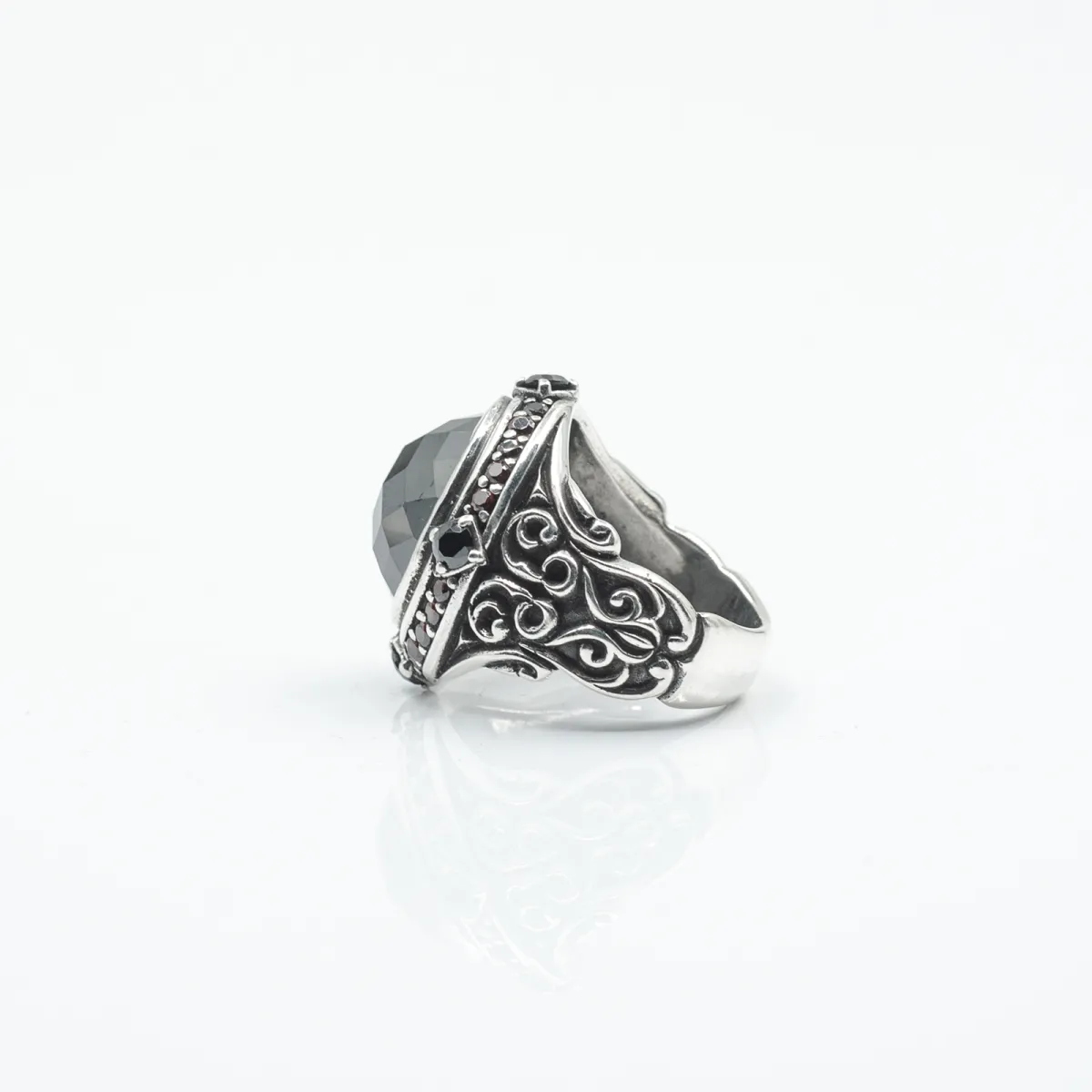 Inel oval broderie gotica cz Argint