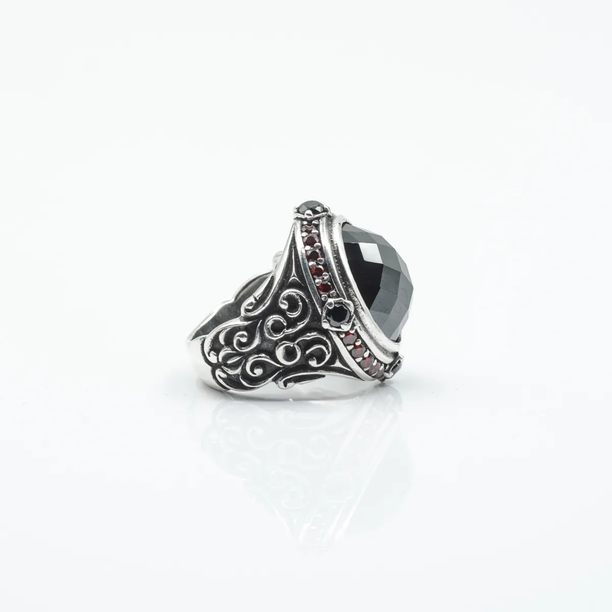 Inel oval broderie gotica cz Argint