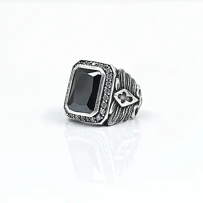 Inel gotic crin c.z negru Argint - 2