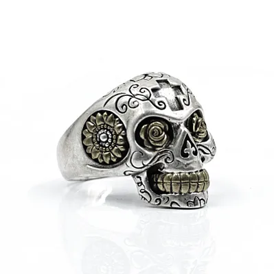 Inel craniu Flower Power Argint - 5