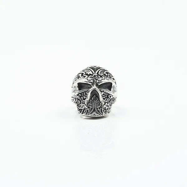 Inel craniu model floral Argint