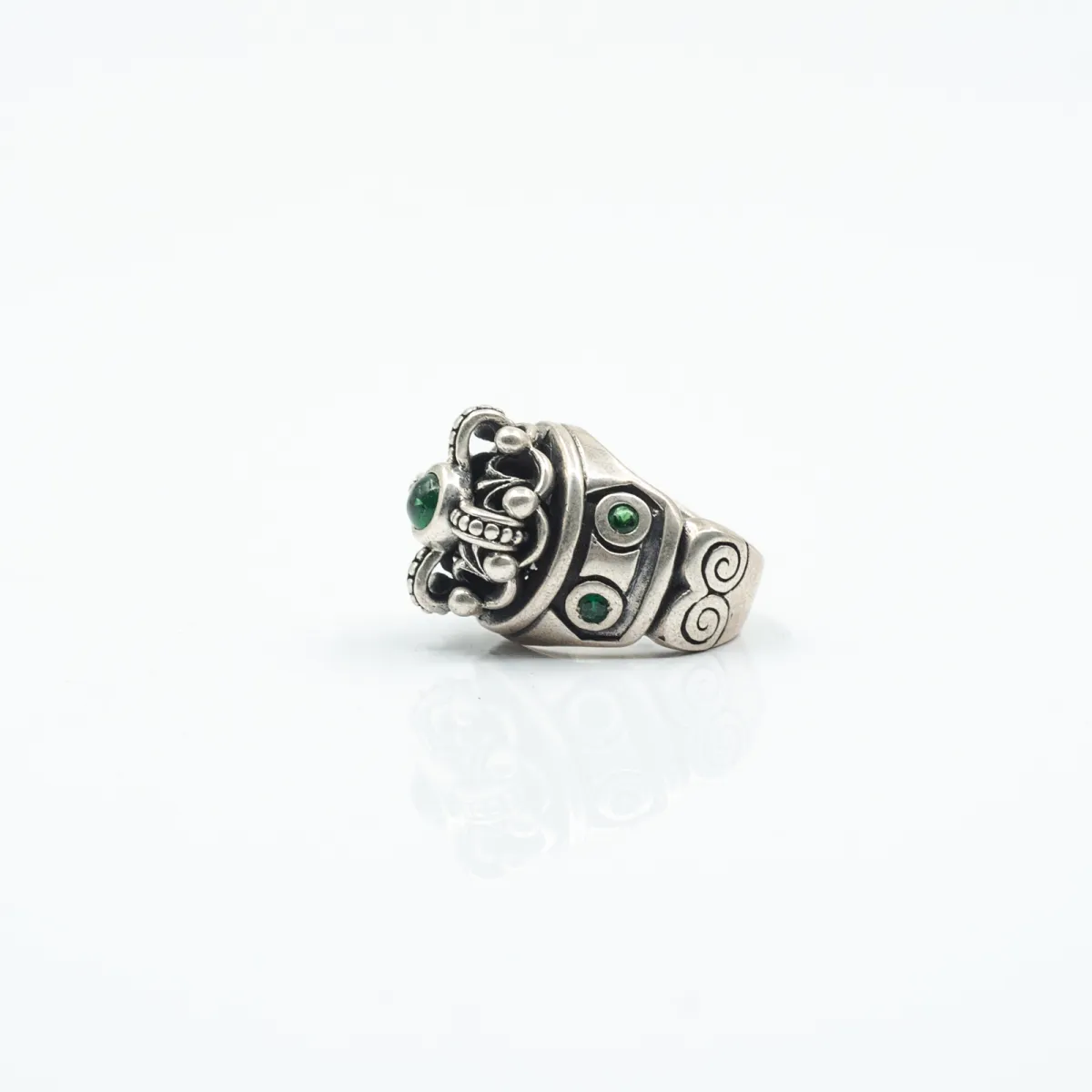 Inel gotic coroana zirconiu verde Argint