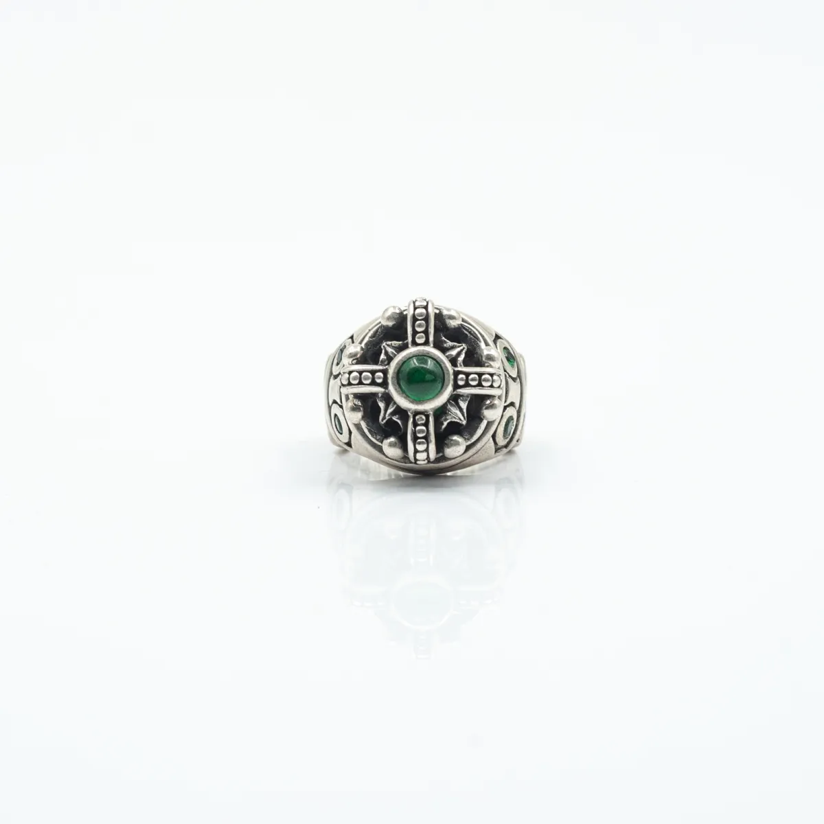 Inel gotic coroana zirconiu verde Argint