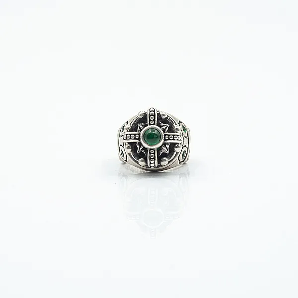 Inel gotic coroana zirconiu verde Argint