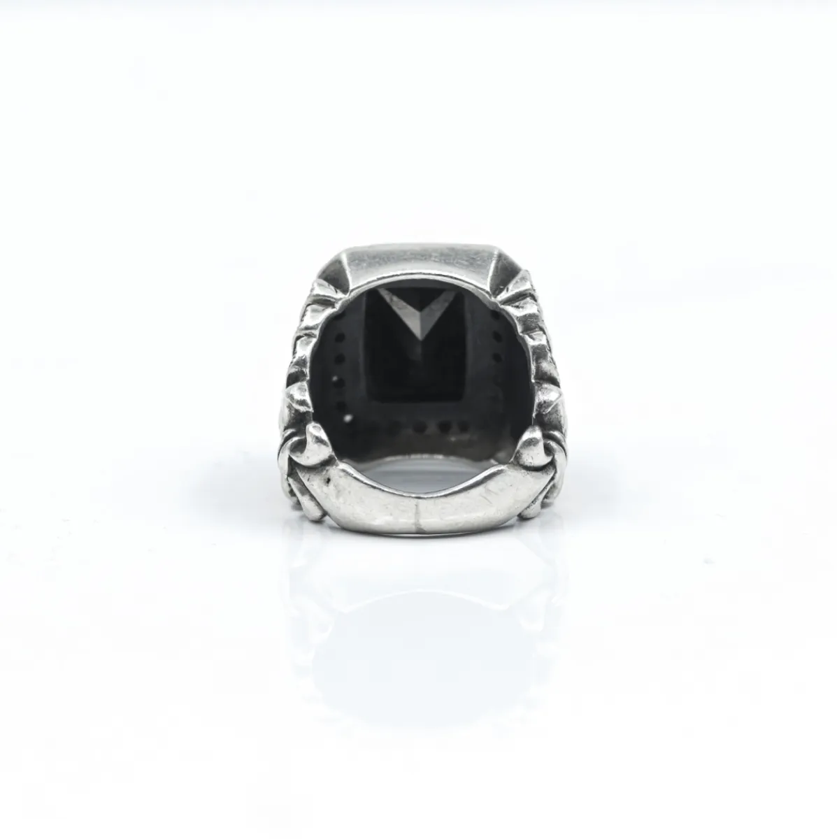 Inel gotic crin c.z negru Argint