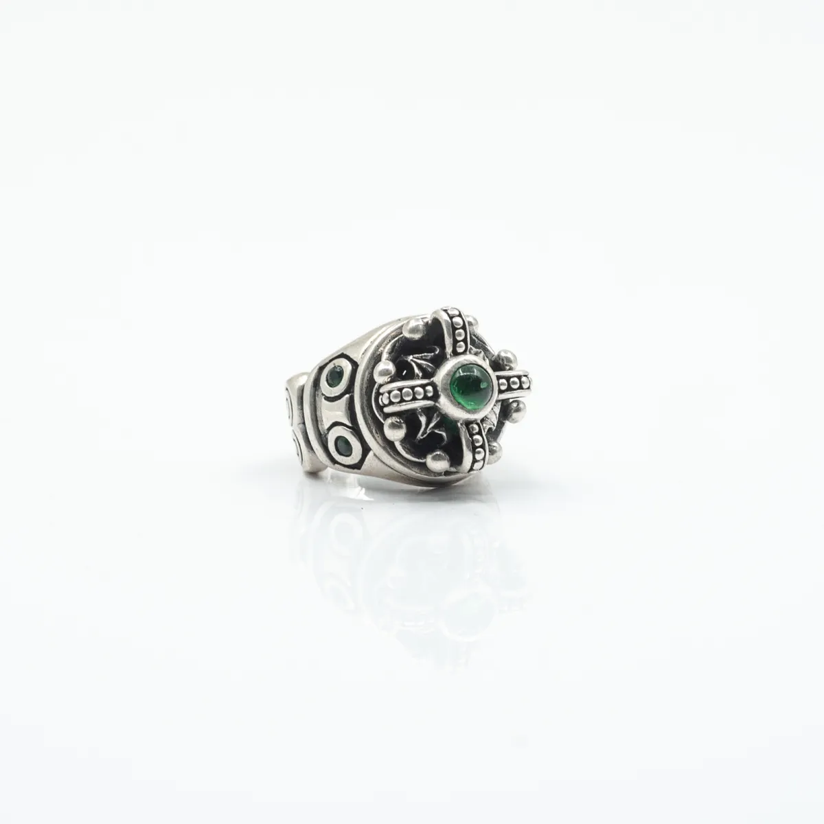 Inel gotic coroana zirconiu verde Argint
