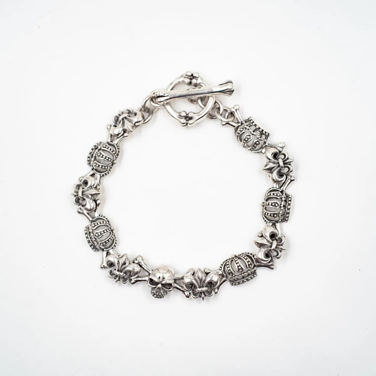 Bratara craniu coronite crin imperial Argint