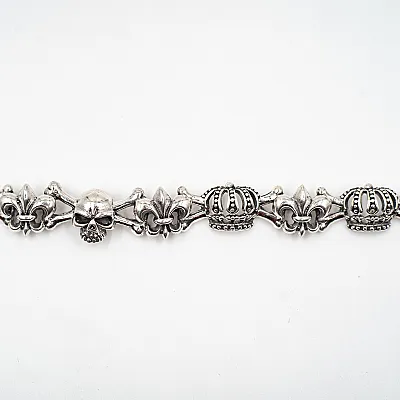 Bratara craniu coronite crin imperial Argint - 3