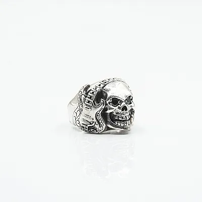 Inel craniu chitara Argint - 1
