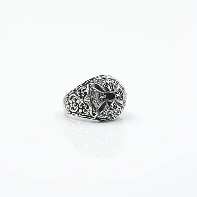 Inel rotund cruce broderie gotica Argint - 2