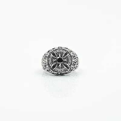 Inel rotund cruce broderie gotica Argint - 1