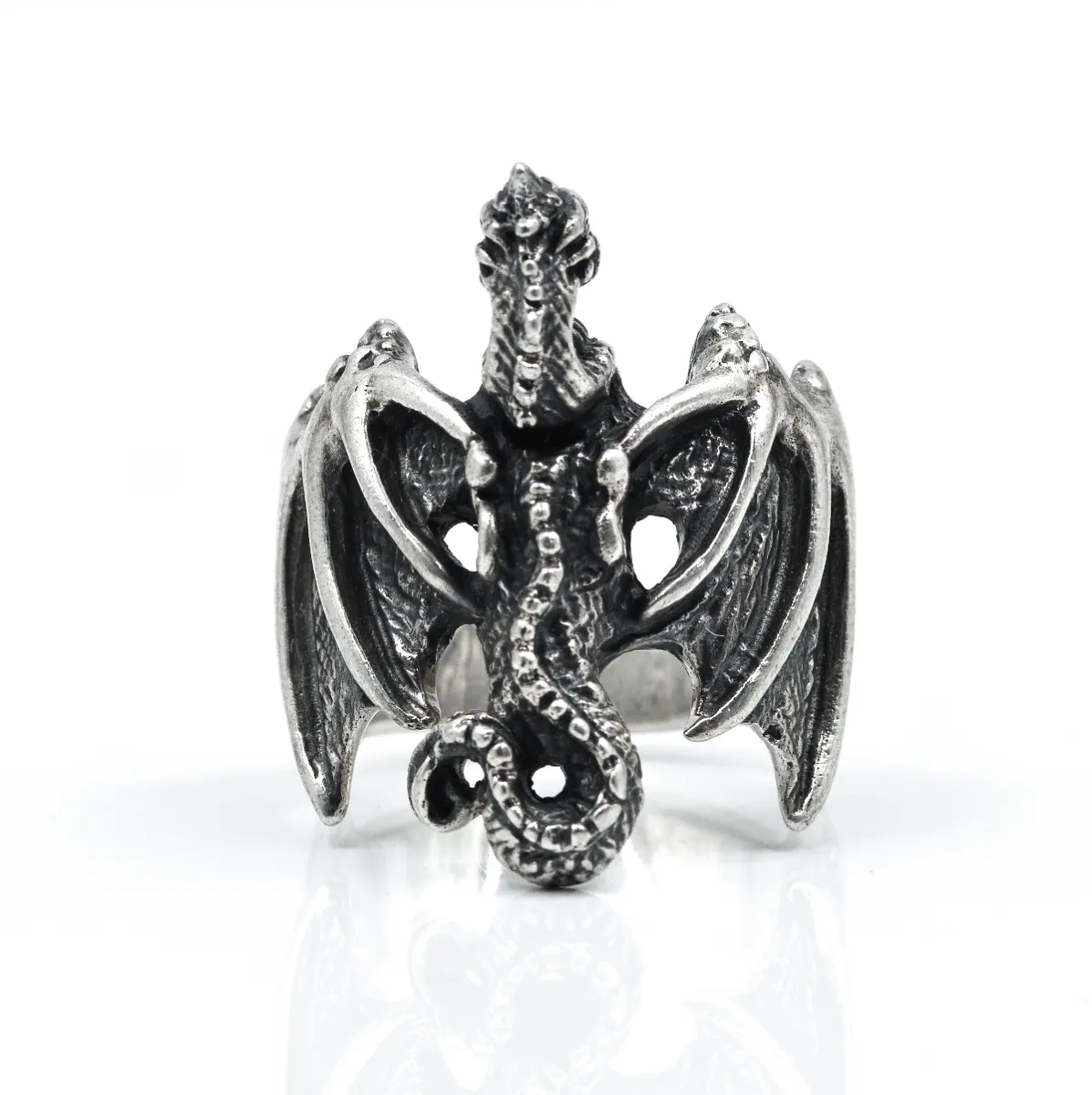 Inel dragon inaripat Argint